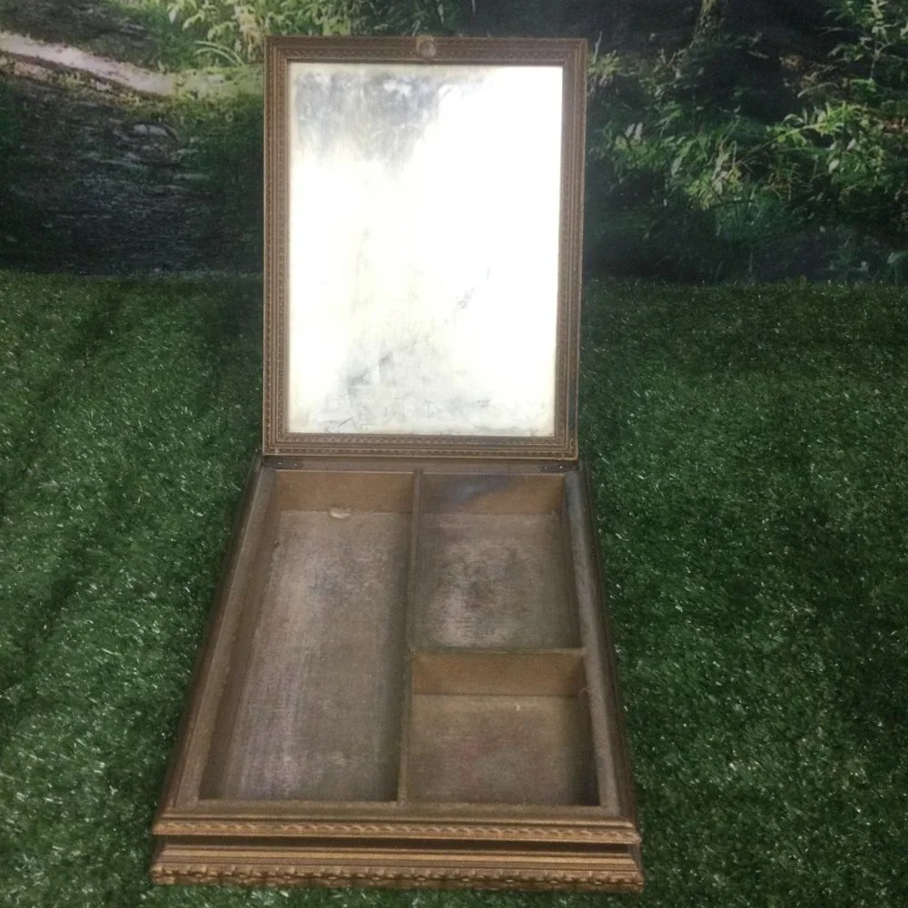Vintage Mirrored Jewelry Box w/ Framed Art